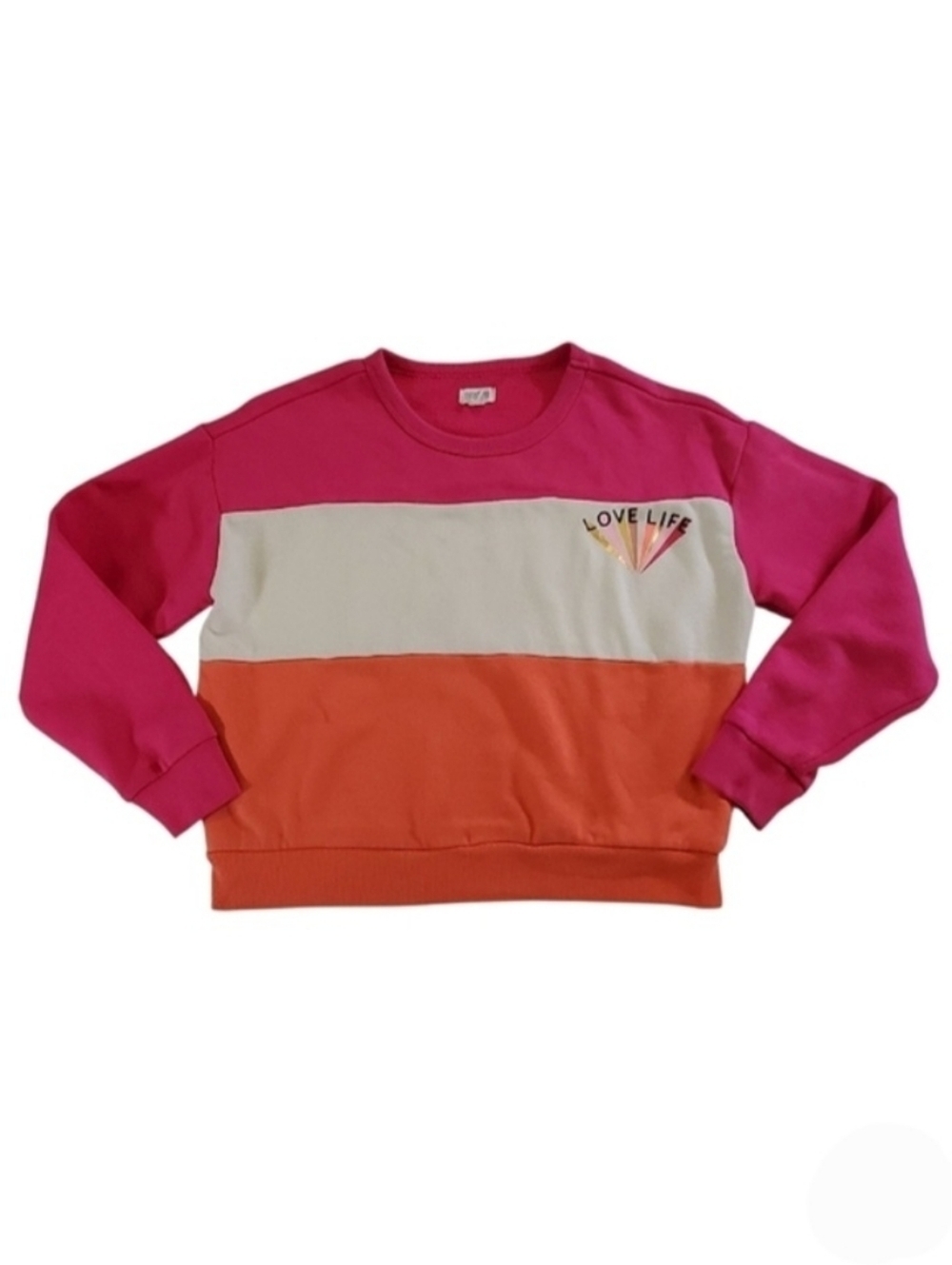 K1174 * Gymboree Love Life Colorblock Sweatshirt Pink Orange Size L (10/12)